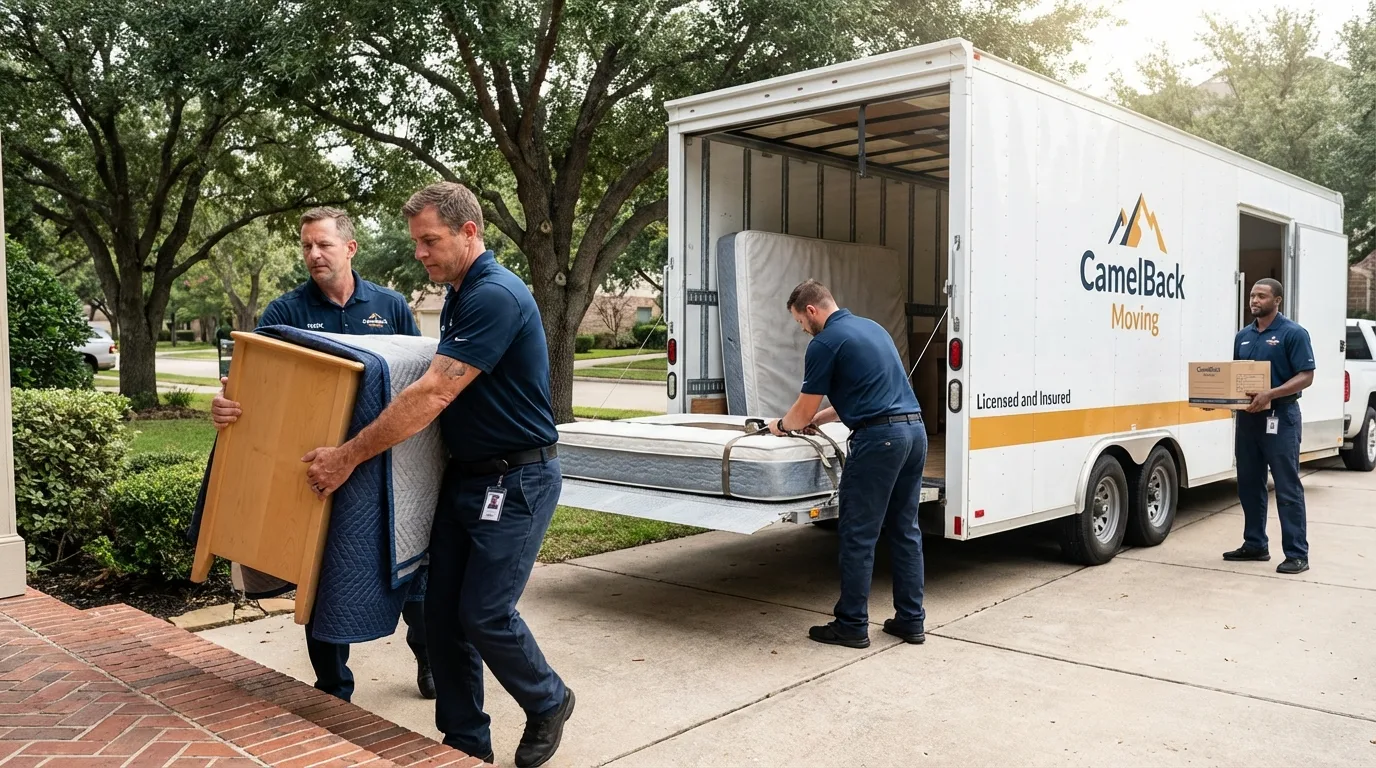 Crew loading residential truck for cross-state move from Brinkley, AR